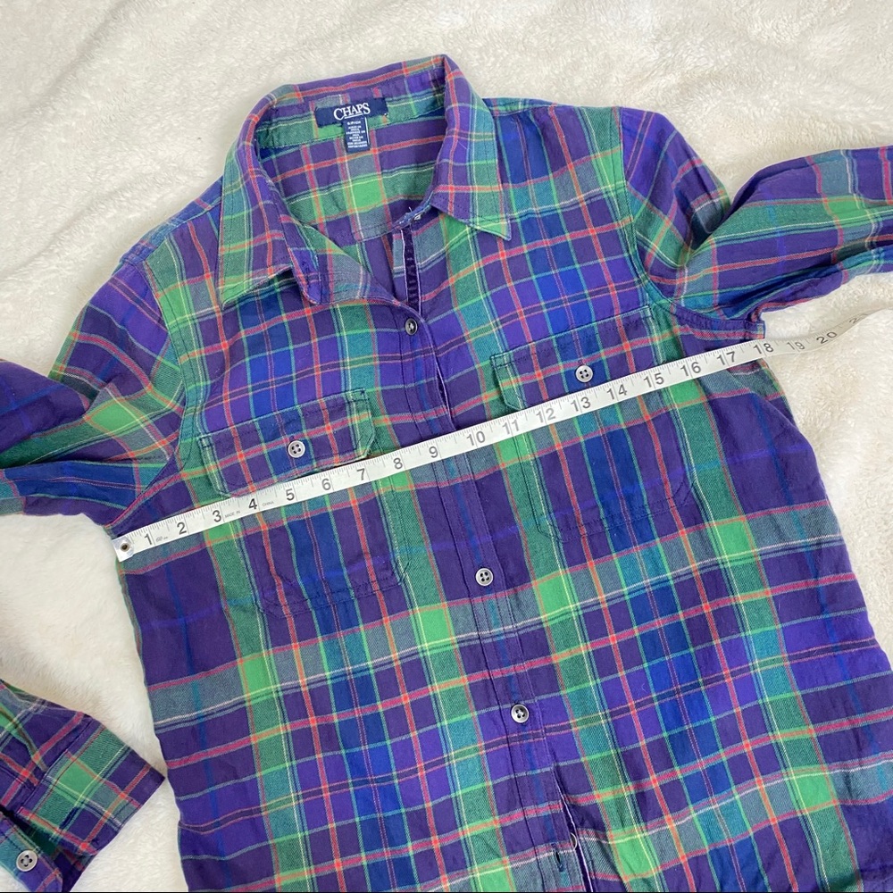 Chaps Flannel Multi Colored Plaid Button Down S - image 7
